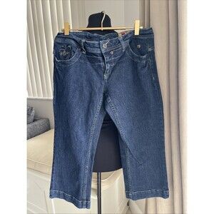 Apple Bottom Blue Logo Grunge Streetwear Denim Capri Jeans Vtg Y2k